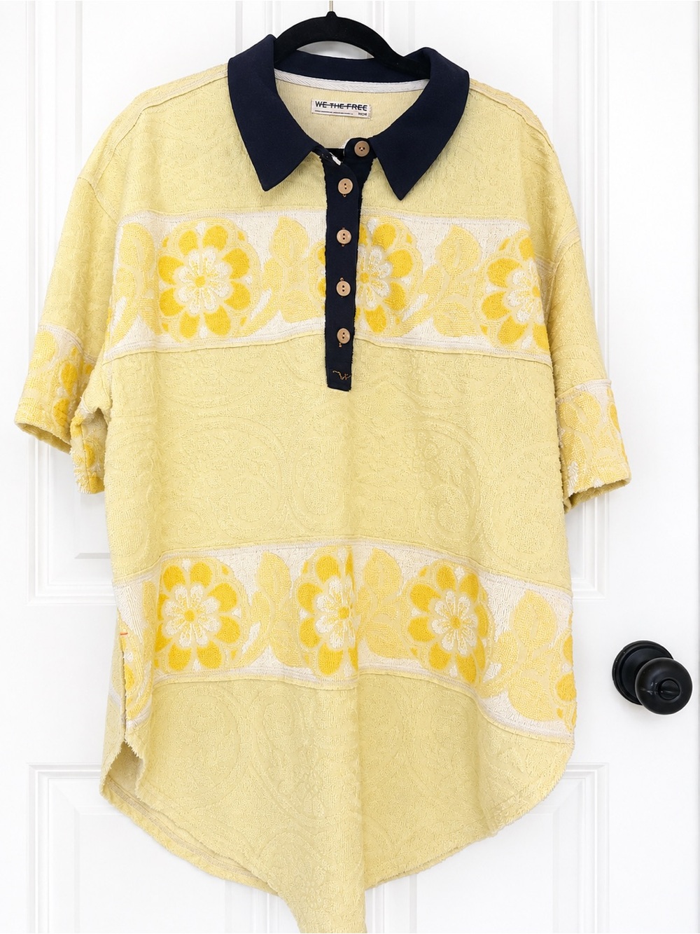 We The Free Always Sunny Terry Cloth Yellow Floral Tee New